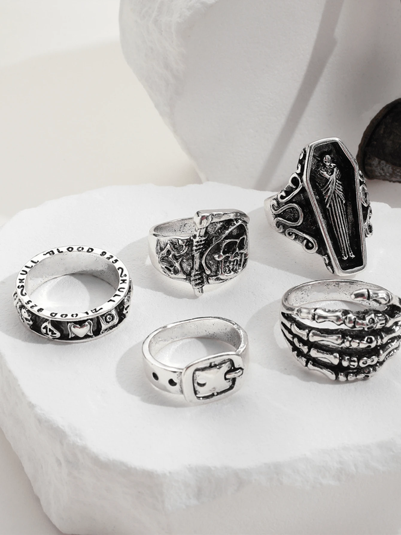 1set/5pcs Skull Hand & Ring Set Suitable For Women Daily Wear | SHEIN USA