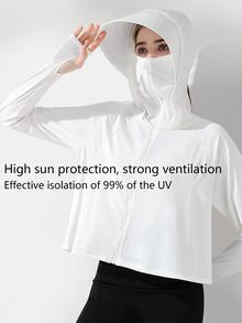 1pc White Sun Protective Clothing - White - View 1