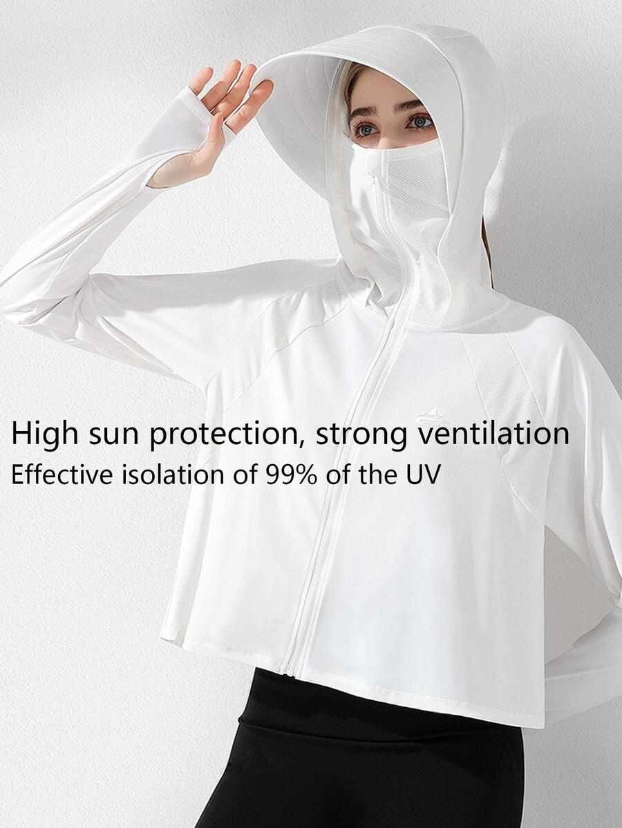 1pc White Sun Protective Clothing - White - View 1