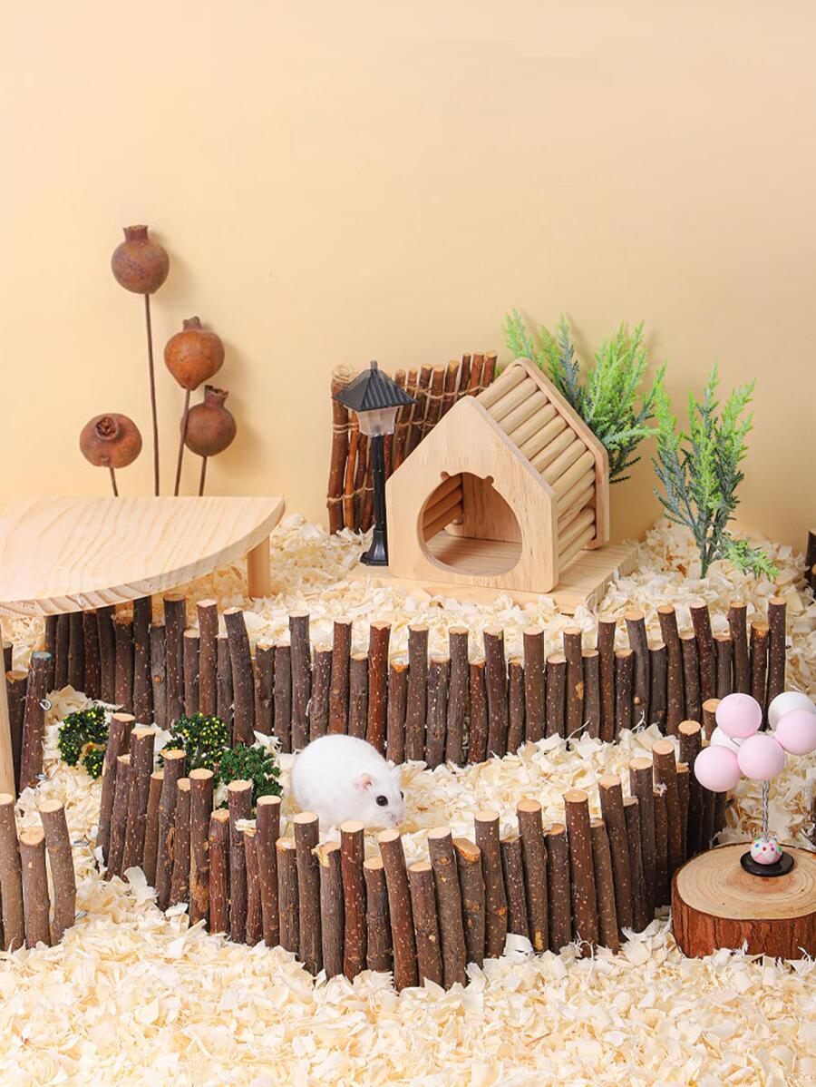 1pc Wooden Fence Hamster Toy - Brown - View 1