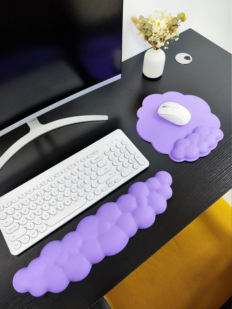 2 miếng lót chuột thiết kế đám mây silicon & kê cổ tay - Màu tím - Xem 1