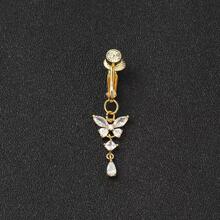 Anillo de ombligo de imitación con diseño de mariposa sin perforación, decoración de piedra, joyería para Piercing corporal - Amarillo Oro - Ver 3