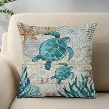 Sea Turtle Print Cushion Cover Without Filler - Multicolor - View 5