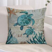 Sea Turtle Print Cushion Cover Without Filler - Multicolor - View 3