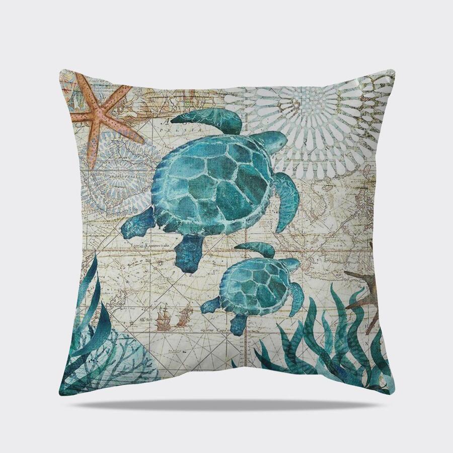 Sea Turtle Print Cushion Cover Without Filler - Multicolor - View 1