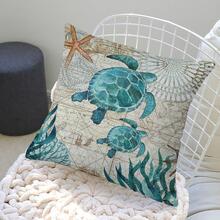 Sea Turtle Print Cushion Cover Without Filler - Multicolor - View 4