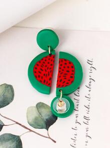 1對簡約風夏天水果形柔軟陶瓷西瓜吊墜耳環,合適作為可愛女孩'禮品 - 彩色 - 查看 2