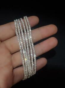6pcs Women's Ultra-Thin 2mm Crystal Diamond Elastic Bracelets, Transparent White Diamond Silver Color Bracelet, Shiny Cubic Zirconia Embedded, Fashion For Party & Holiday