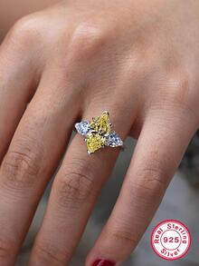 1入組華麗黃色貓眼睛S925銀戒指,合適適合女士作為節日禮物