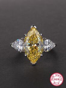 1入組華麗黃色貓眼睛S925銀戒指,合適適合女士作為節日禮物