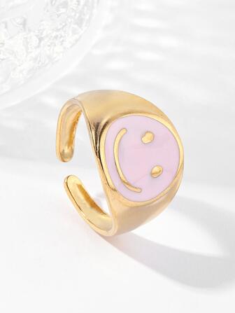 Men's Smiling Face Decor Cuff Ring, For Jewelry Gift And Party