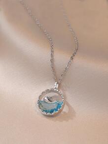 鯨魚造型鎖骨鏈高端質感虹彩藍海洋系列珠寶禮物時尚朋克流行 - 銀色 - 查看 2