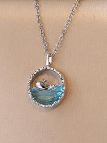 鯨魚造型鎖骨鏈高端質感虹彩藍海洋系列珠寶禮物時尚朋克流行 - 銀色 - 查看 3