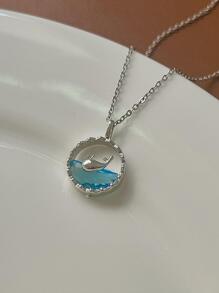 鯨魚造型鎖骨鏈高端質感虹彩藍海洋系列珠寶禮物時尚朋克流行 - 銀色 - 查看 5