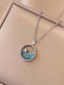 鯨魚造型鎖骨鏈高端質感虹彩藍海洋系列珠寶禮物時尚朋克流行 - 銀色 - 查看 1