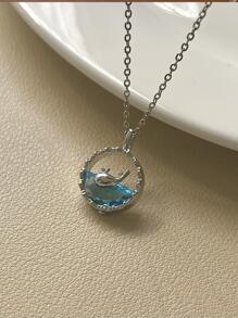 鯨魚造型鎖骨鏈高端質感虹彩藍海洋系列珠寶禮物時尚朋克流行 - 銀色 - 查看 6