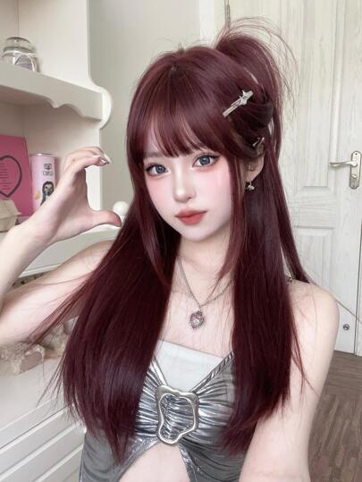 alicegarden 1 Piece Synthetic Heat-Resistant, Long Straight Wig In Red Wigs , 26 Inches Long, Made From Fiber, Suitable For Daily Use, Natural And Realistic False Hairpiece.