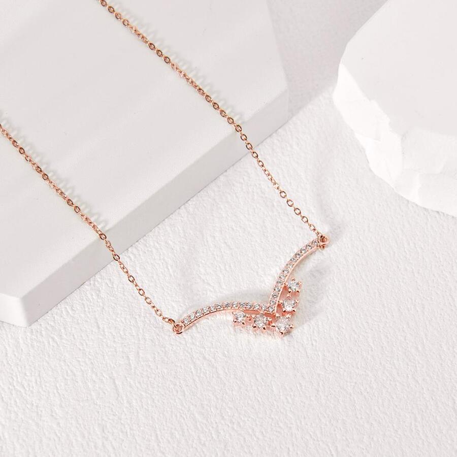 Vòng cổ mặt dây chuyền đá khối Zirconia - Hoa hồng vàng - Xem 1