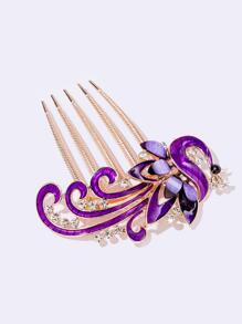 水鑽孔雀裝飾髮夾 - 紫色 - 查看 2