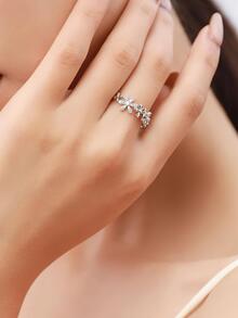 A閃耀雛菊花訂婚戒指婚戒適合女士S925純銀定情戒指永恆戒指精細首飾類禮品 - 銀色 - 查看 2