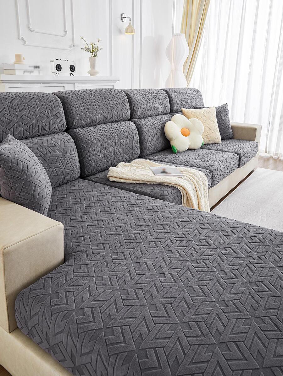1 szt. Geometryczne żakardowe rozciągliwe pokrycie siedzenia sofy - Ciemnoszary - Zobacz 1