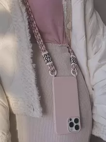 Bolsa de ombro TPU de cor sólida minimalista, cordão feito à mão, nova capa protetora antiqueda para telefone compatível com iPhone 11/12/13/14/15/16 PROAMX - Rosa - Ver 2