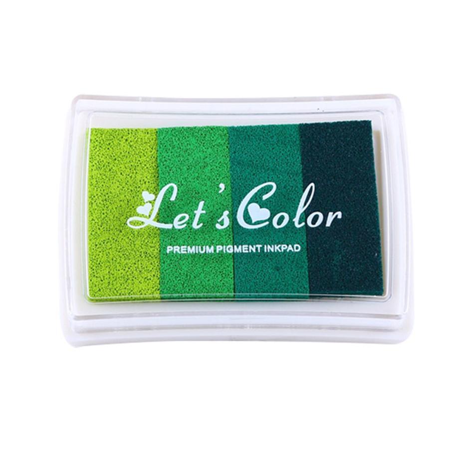 1pc Green-colored 4-color Watercolor Gradient Ink Pad With Rubber Stamps, Matching Tool For Painting, Sketching, Spray Painting, Coloring, Finger Painting, Scrapbooking And Decorating - Green - View 1