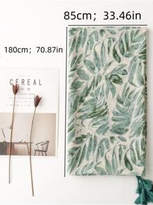 1條葉子印花流蘇裝飾圍巾復古大披肩,休閒戶外防曬頭巾旅行沙灘巾禮物 - 彩色 - 查看 3