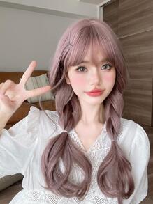 alicegarden 小波浪塵土飛揚的紫色24英寸長款人造假髮帶劉海 - 淺灰紫 - 查看 4