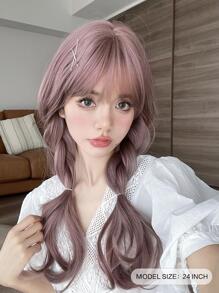alicegarden 小波浪塵土飛揚的紫色24英寸長款人造假髮帶劉海 - 淺灰紫 - 查看 3