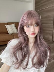alicegarden 小波浪塵土飛揚的紫色24英寸長款人造假髮帶劉海 - 淺灰紫 - 查看 5