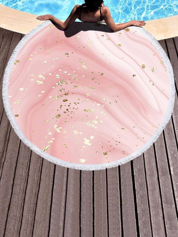 1pc Marble Pattern Quick-drying Round Beach Towel For Beach, Pool, Party, Vacation Accessory, Round Beach Blanket Swimming Pool Towel