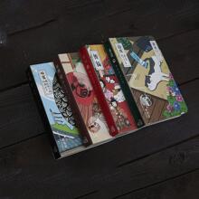 cuaderno de diario de arte con ilustración dibujada a mano con temática de gato de 224 páginas - Albaricoque - Ver 7