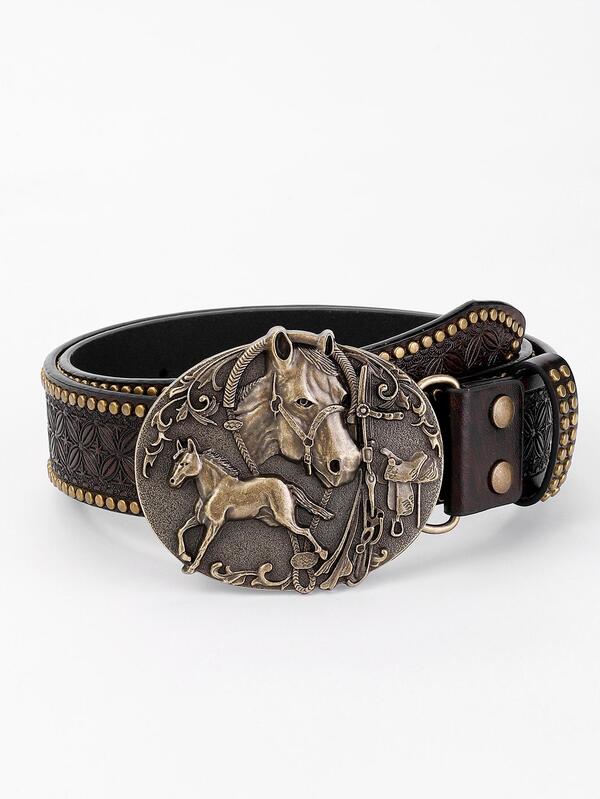 Horse Decor Geo Buckle Belt