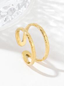 A時髦鈦條形開叉圓環 - 金黃色 - 查看 1