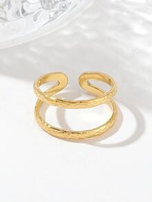 A時髦鈦條形開叉圓環 - 金黃色 - 查看 2