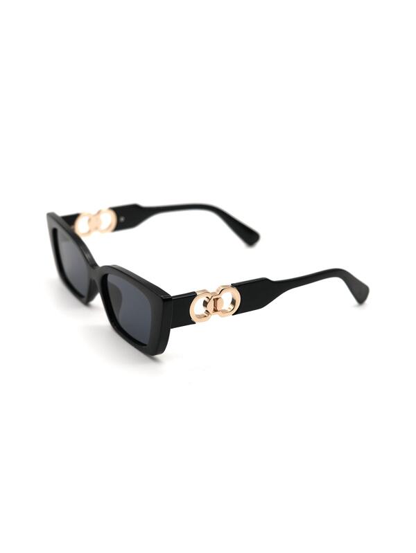 1pc Women Small Rectangular Lens Metal Double Circle Decor Beach Party Vacation Fashion Glasses Boho Shades Beach Accessories Beach Accessories For Women Glasses Shades Basics Fall Winter Women Outfits Clothes Business Casual Gifts For Summer Beach Vacation,Outdoor,Travel