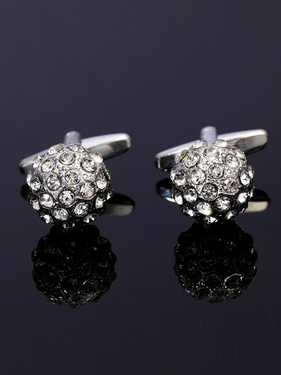 Men 1Pair Couple Rhinestone Decor Cufflinks For Daily Decoration For A Stylish Look - White - View 1