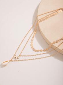 1入組三多層度假風格合金硬幣圓片鏈條帶海星和貝殼吊墜項鍊適合女士,節日禮物