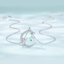 1入組S925純銀貓月亮可愛動物吊墜項鍊女性銀顏色首飾類禮品