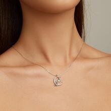 1入組S925純銀貓月亮可愛動物吊墜項鍊女性銀顏色首飾類禮品