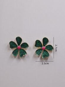 Green Flower Earrings - Green - View 4