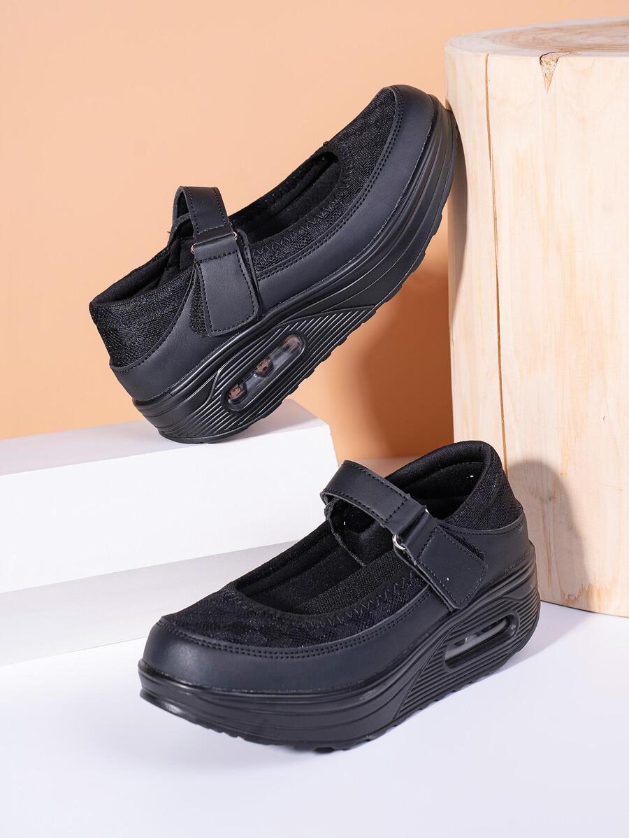 Black Commuting&casual Comfortable Rocker Sole Shoes For Student Walking - Black - View 1