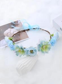 Blue Floral Crown Headband Boho - Blue - View 2