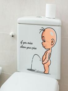 1pc Creative Character & Slogan Printed Removable Toilet Sticker Bathroom Restroom Decoration - Apricot - View 5