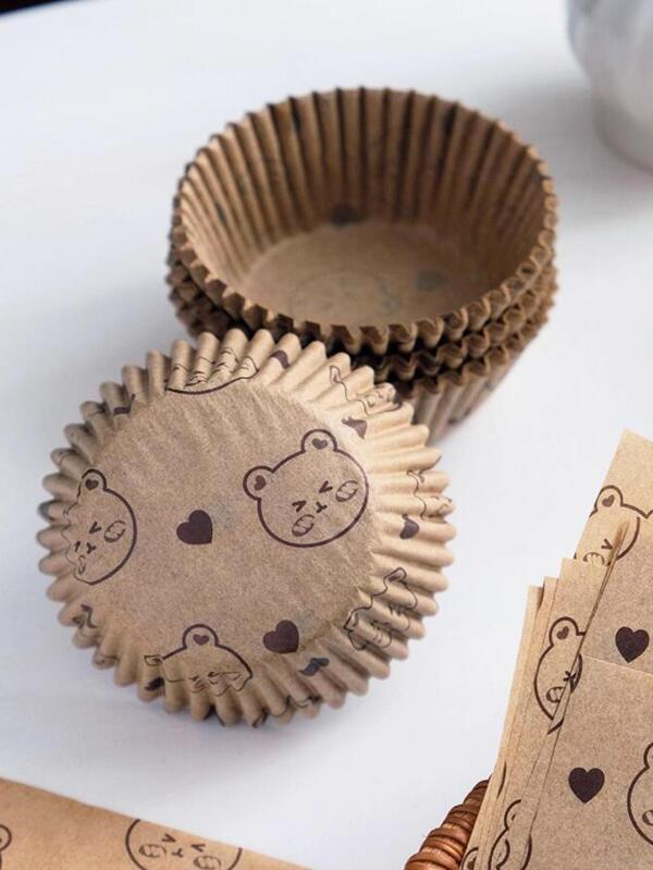 100pcs Bear Pattern Cupcake Paper Cup