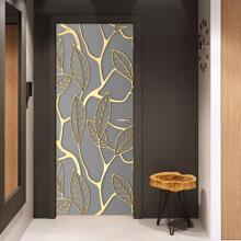 2pcs/set PVC Door Sticker, Modernist Leaf Pattern Door Decoration Self-adhesive Sticker For Home - Multicolor - View 3