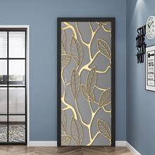 2pcs/set PVC Door Sticker, Modernist Leaf Pattern Door Decoration Self-adhesive Sticker For Home - Multicolor - View 6