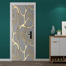 2pcs/set PVC Door Sticker, Modernist Leaf Pattern Door Decoration Self-adhesive Sticker For Home - Multicolor - View 5