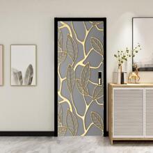 2pcs/set PVC Door Sticker, Modernist Leaf Pattern Door Decoration Self-adhesive Sticker For Home - Multicolor - View 4